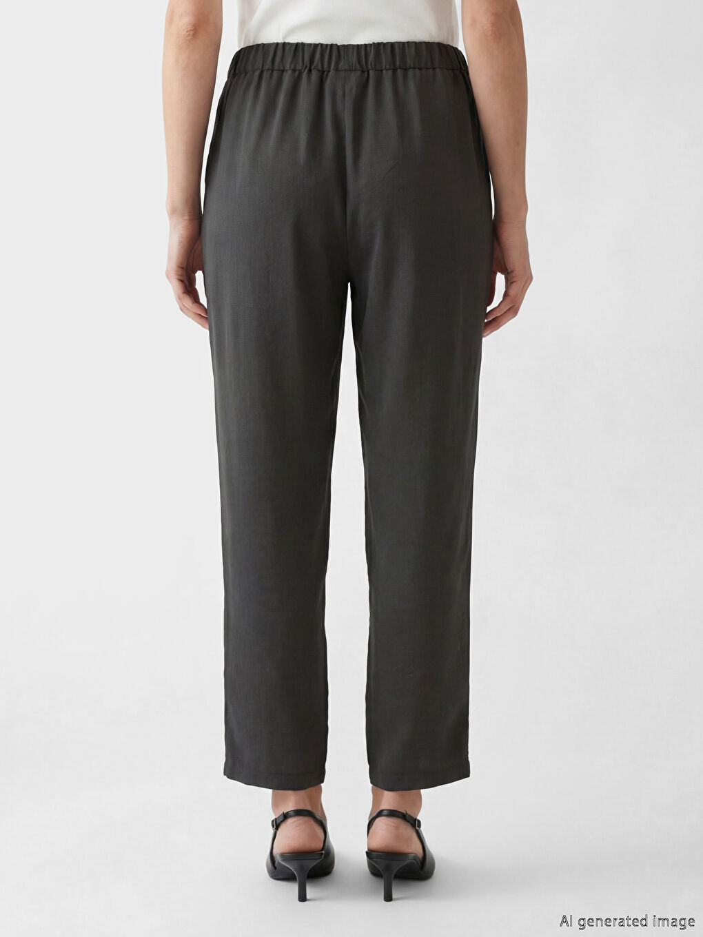 Bej Beli Lastikli Kadın Pantolon-3