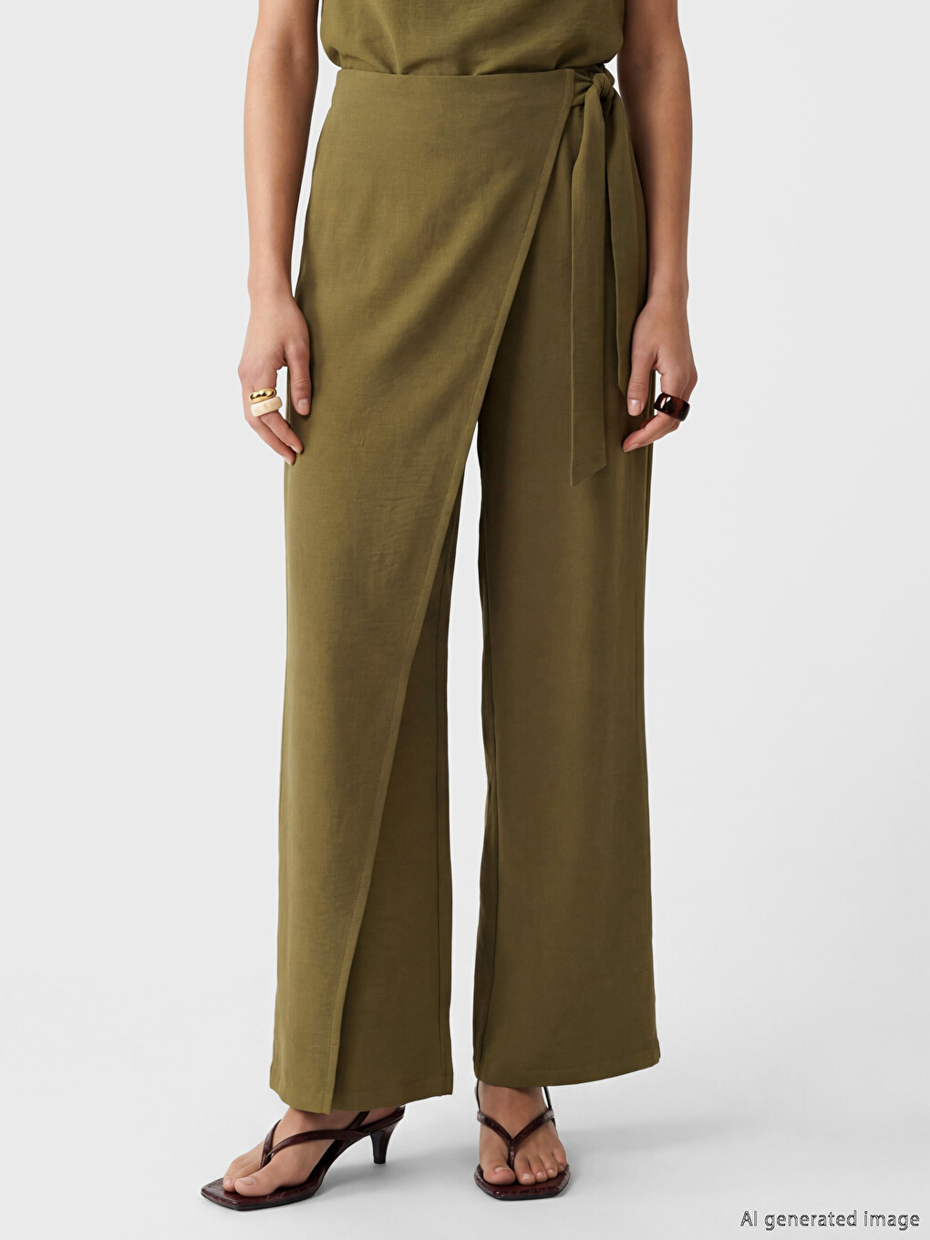 Tied Wide Leg Women's Trousers-1