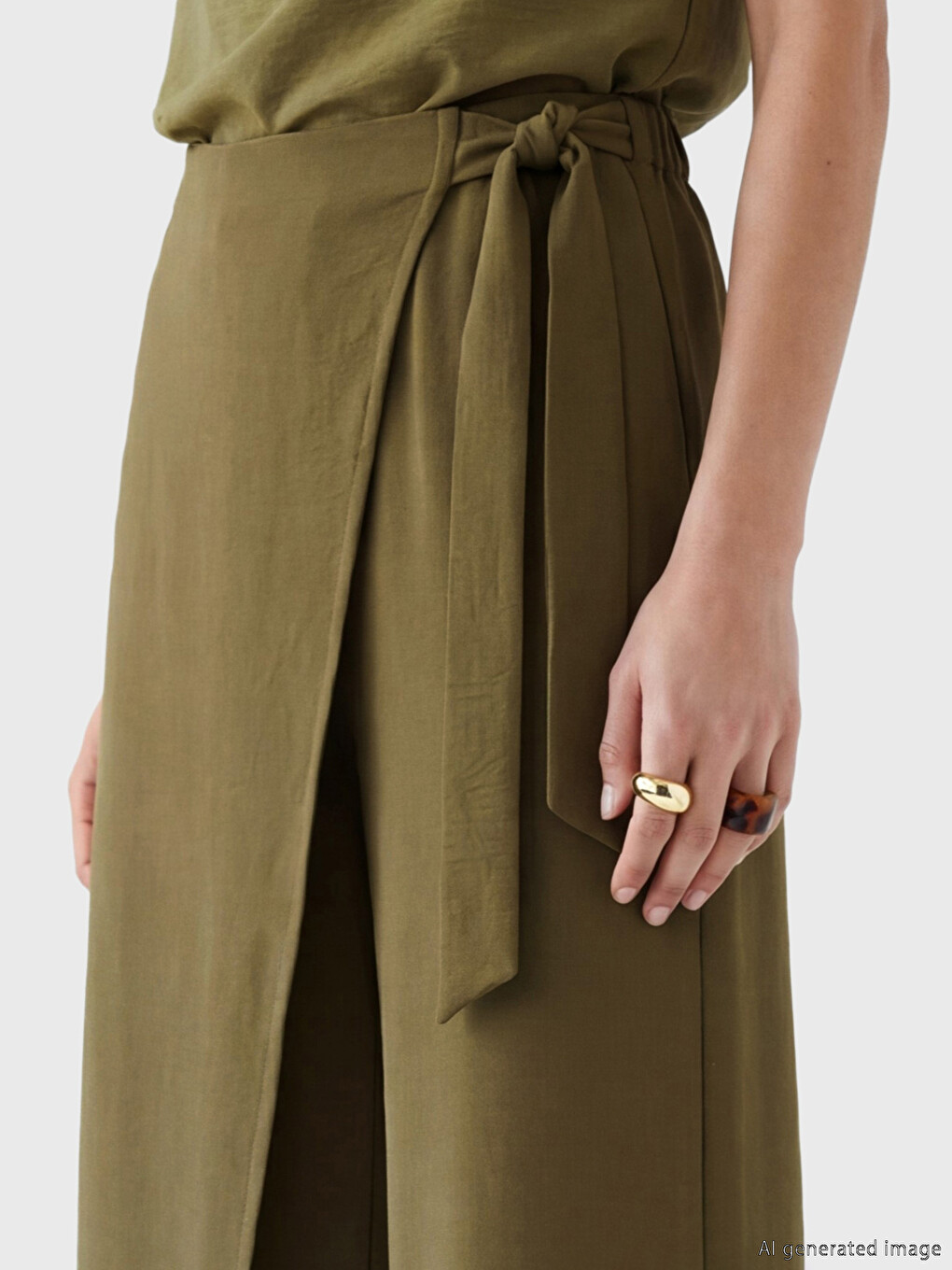 Tied Wide Leg Women's Trousers-2