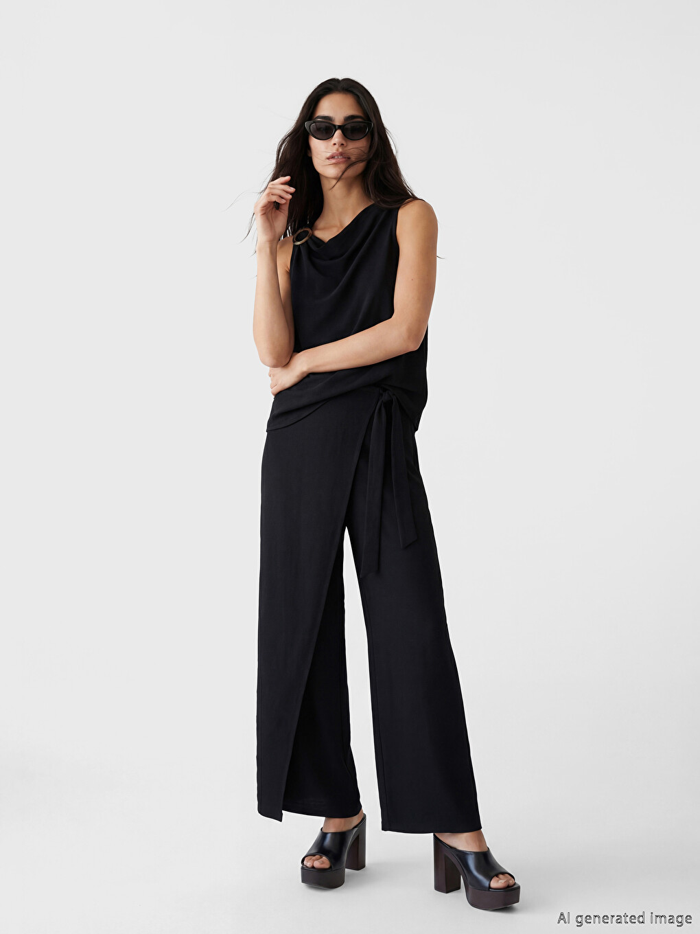Tied Wide Leg Women's Trousers