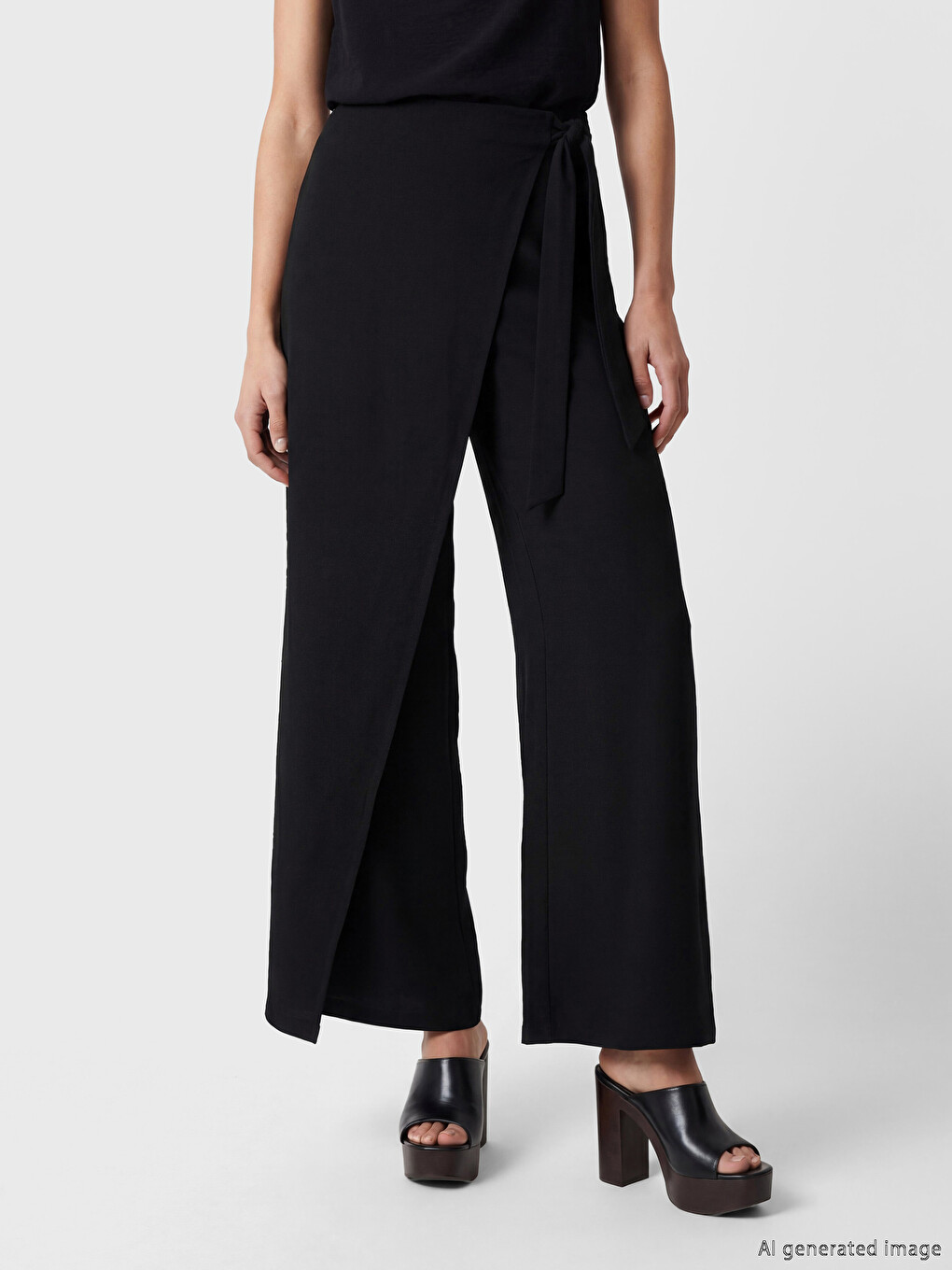 Tied Wide Leg Women's Trousers-1