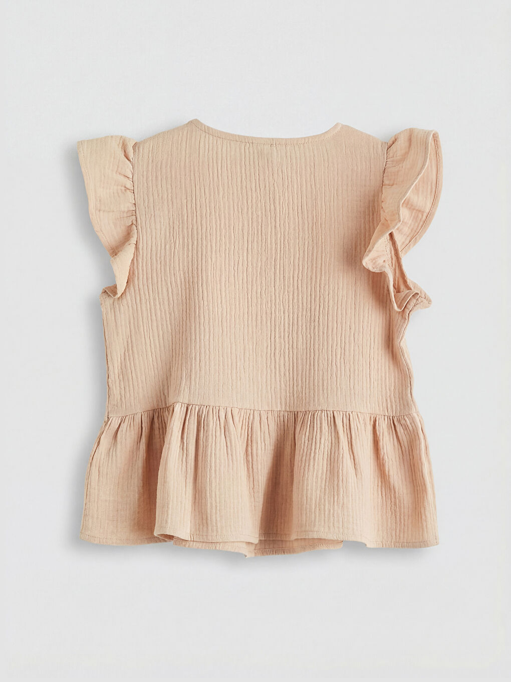 Bej Bisiklet Yaka Fırfırlı Müslin Kız Çocuk Gömlek-1
