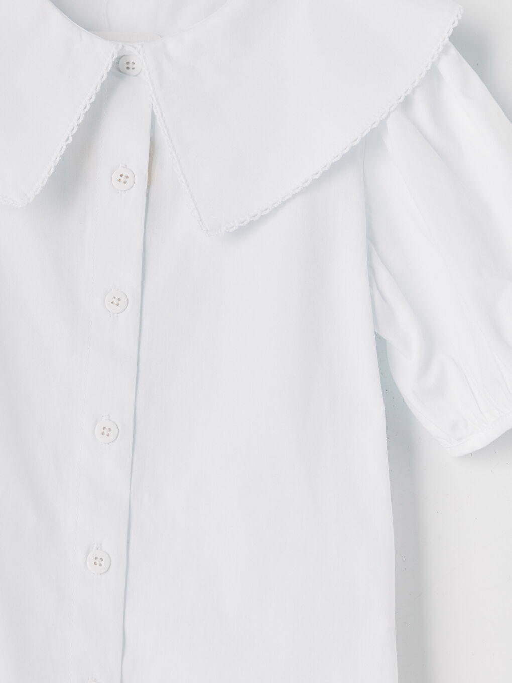 Beyaz Bebe Yaka Poplin Kız Çocuk Gömlek-2