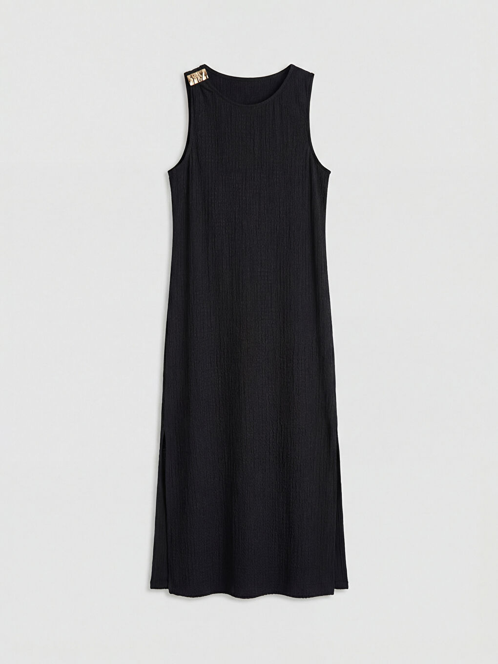 Siyah Bisiklet Yaka Dokulu Elbise