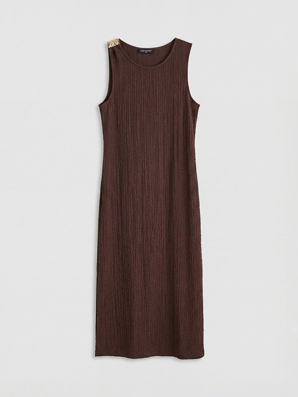 Kahverengi Bisiklet Yaka Dokulu Elbise