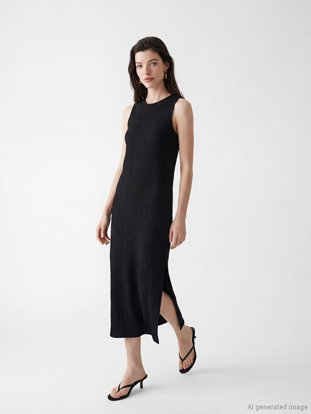 Siyah Dokulu Uzun Elbise