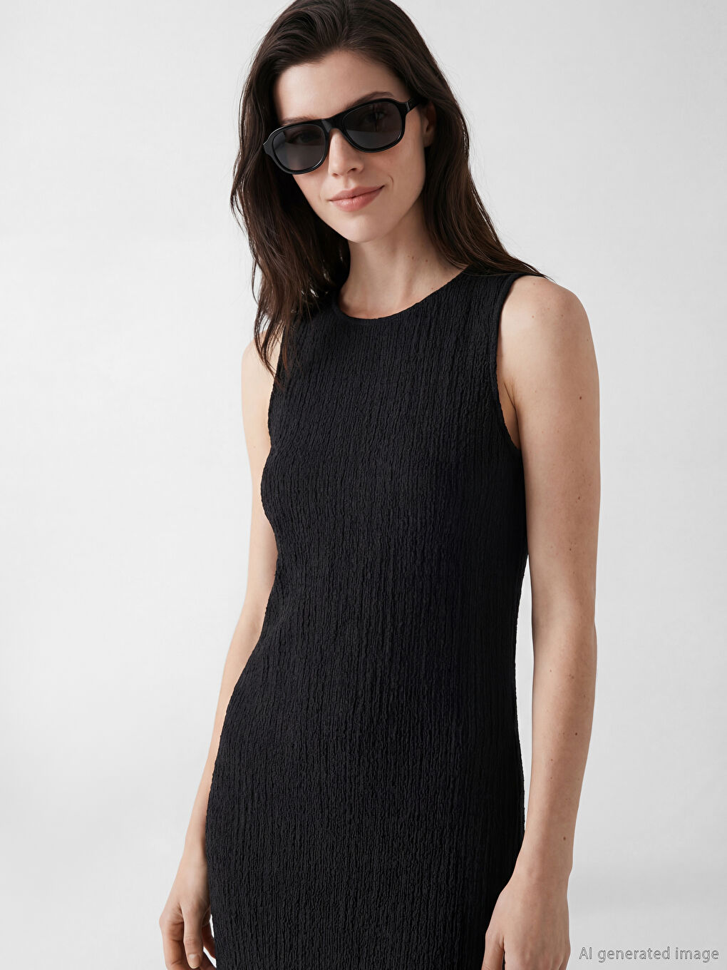 Siyah Dokulu Uzun Elbise-3