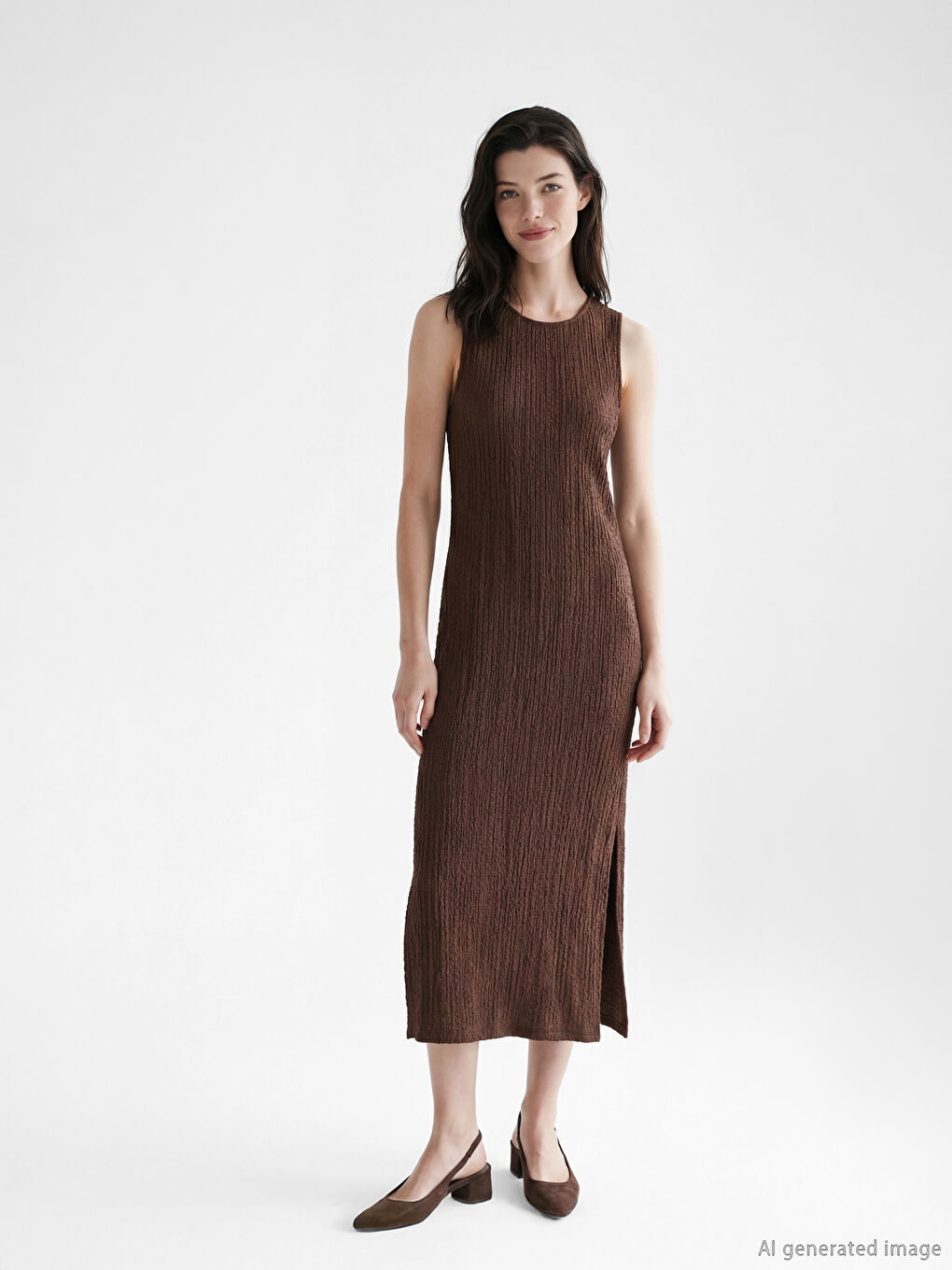 Kahverengi Dokulu Uzun Elbise-1