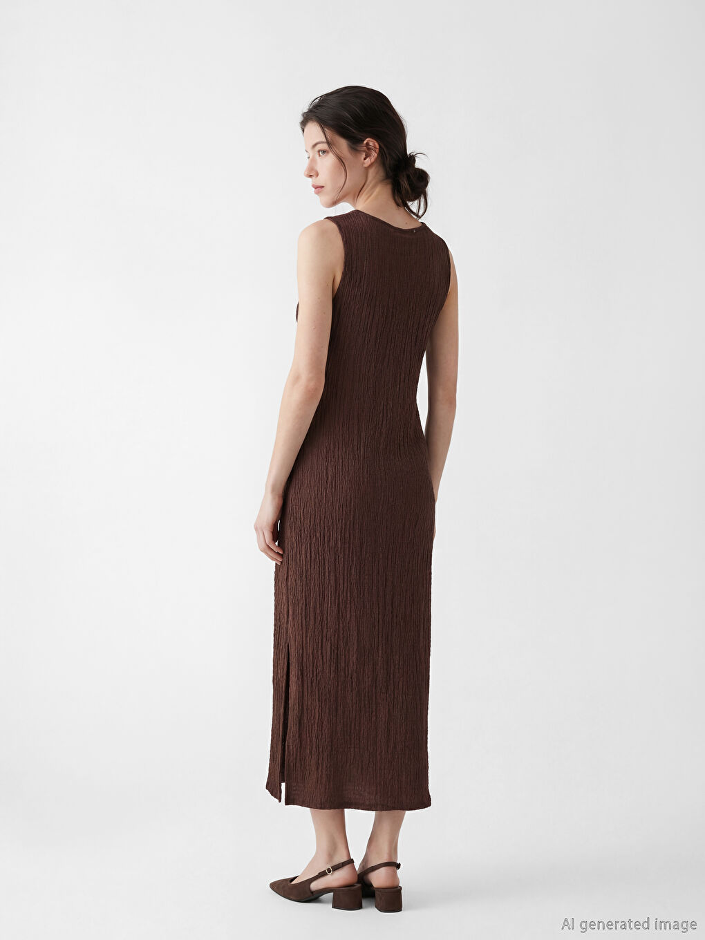 Kahverengi Dokulu Uzun Elbise-3