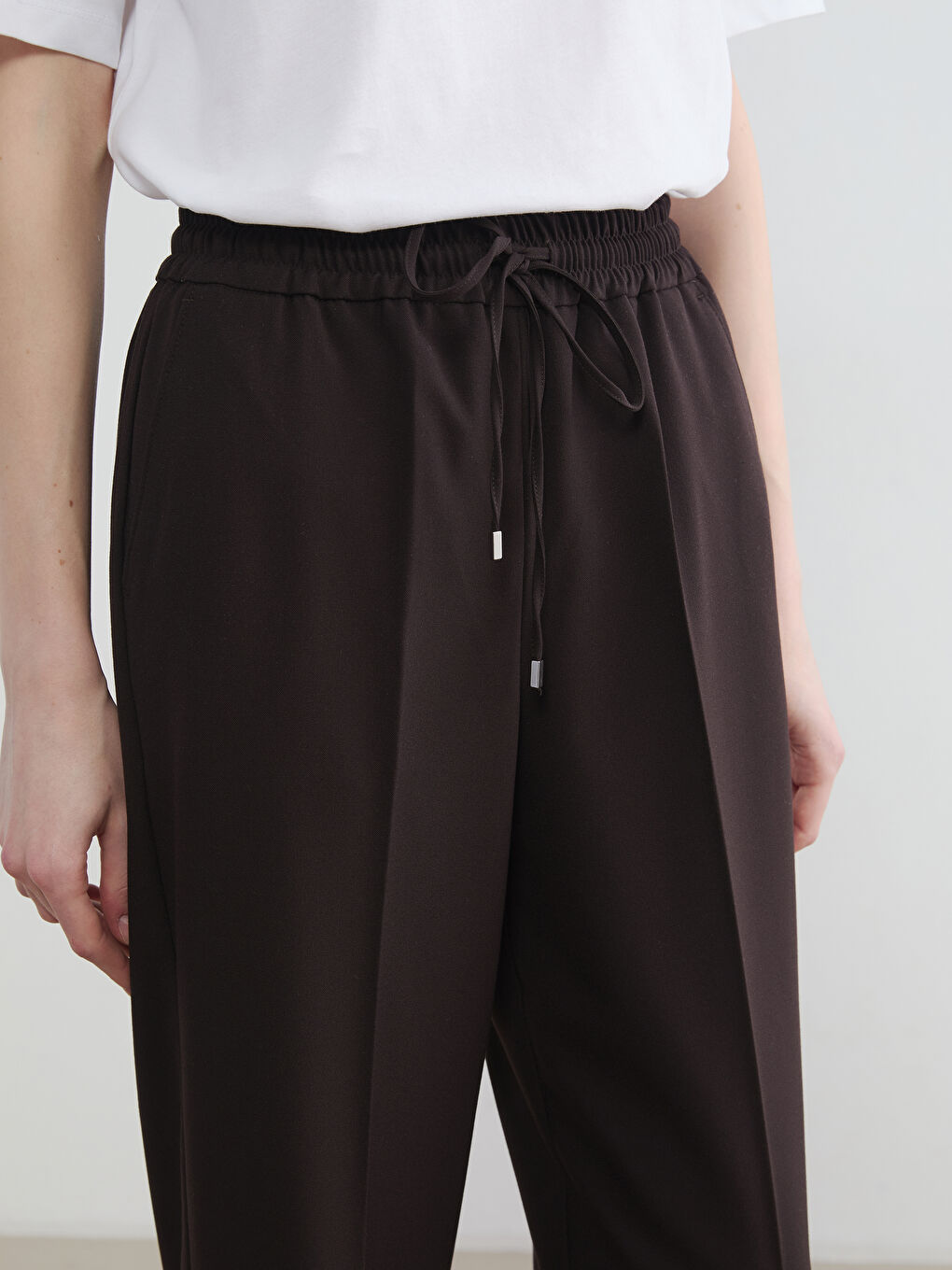 Kahverengi Beli Lastikli Kadın Pantolon-2