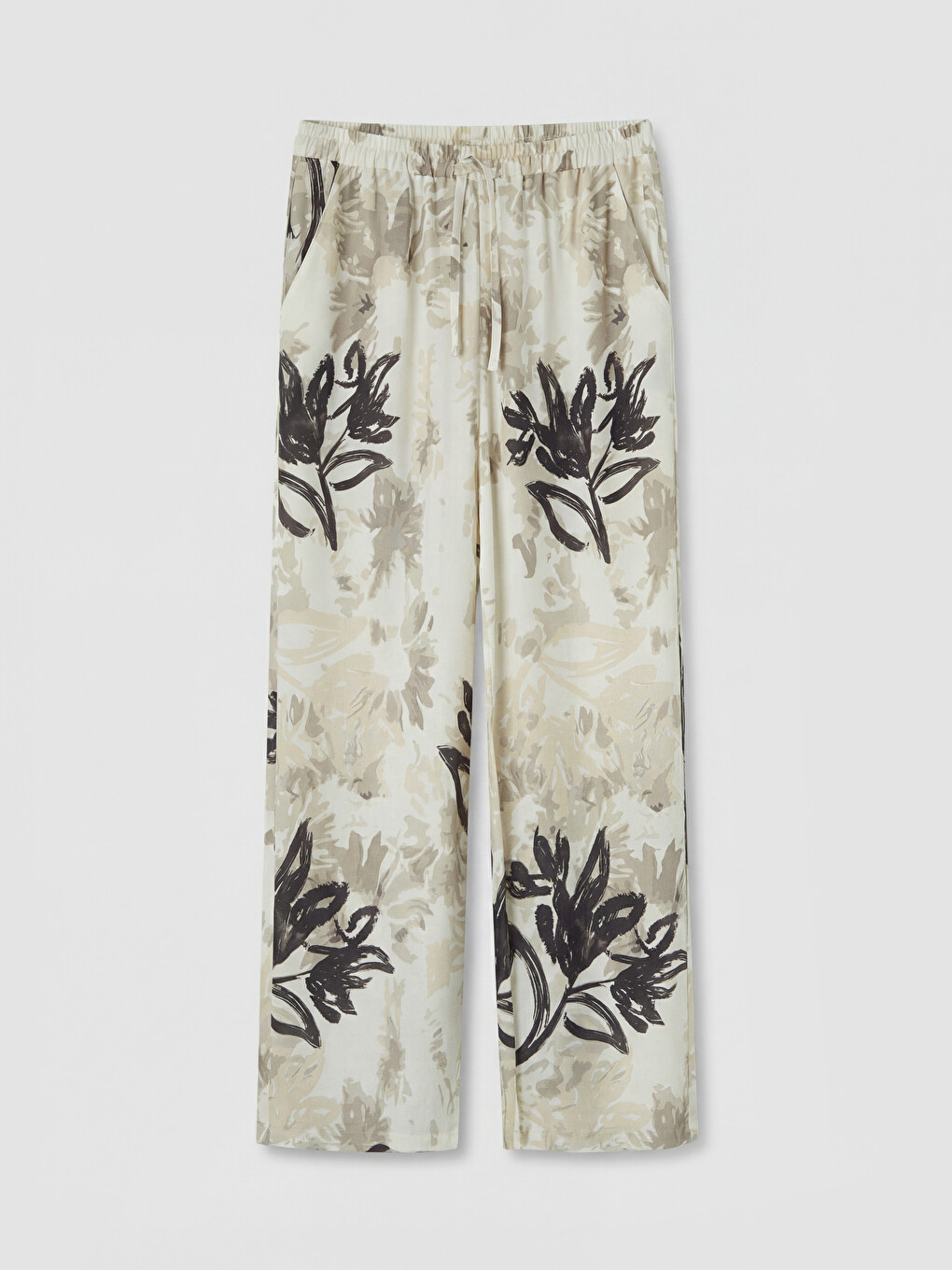 Gemusterte Leinen-Look Damen Hosen-4