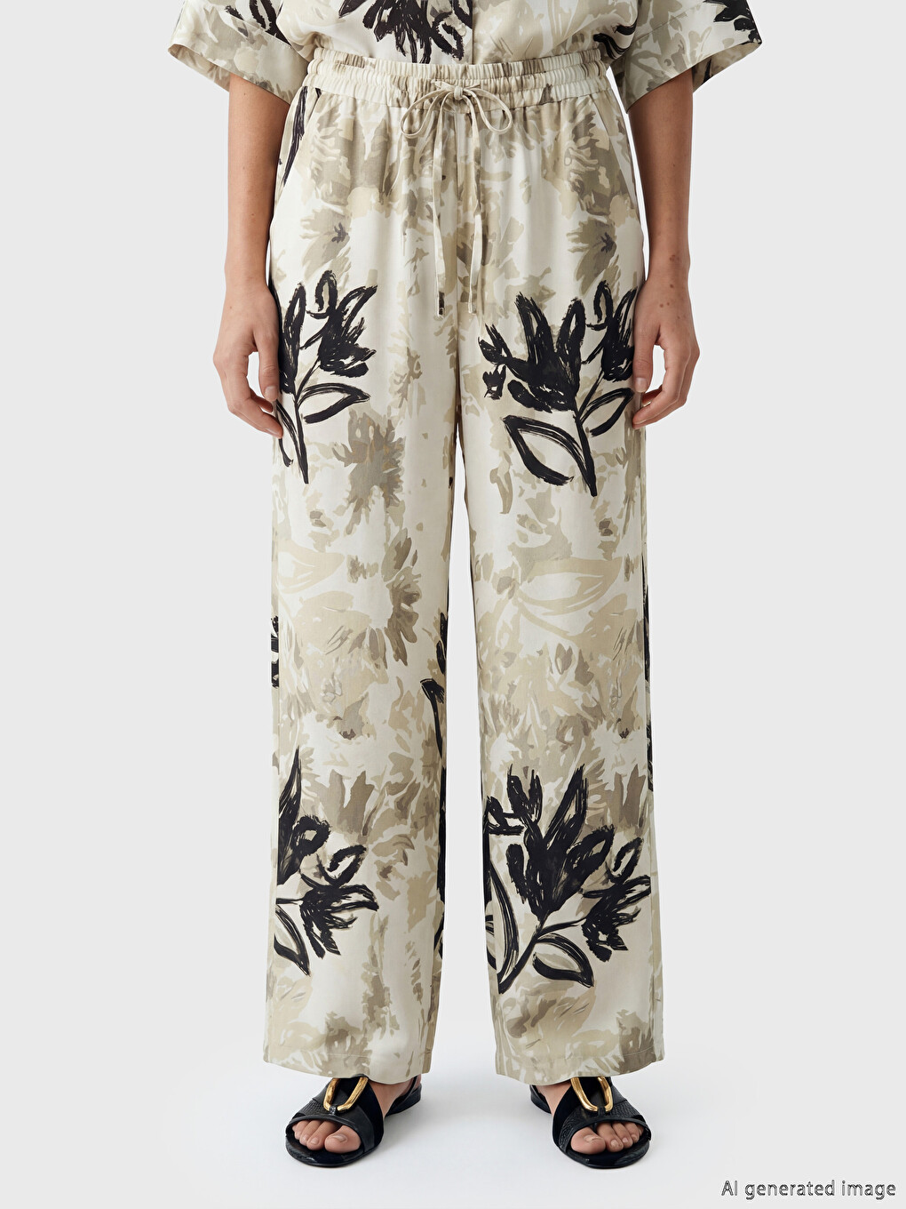 Gemusterte Leinen-Look Damen Hosen-1