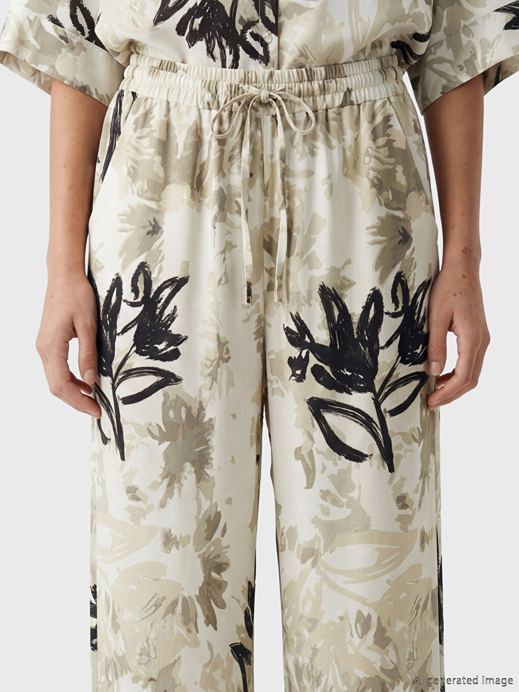 Gemusterte Leinen-Look Damen Hosen-2