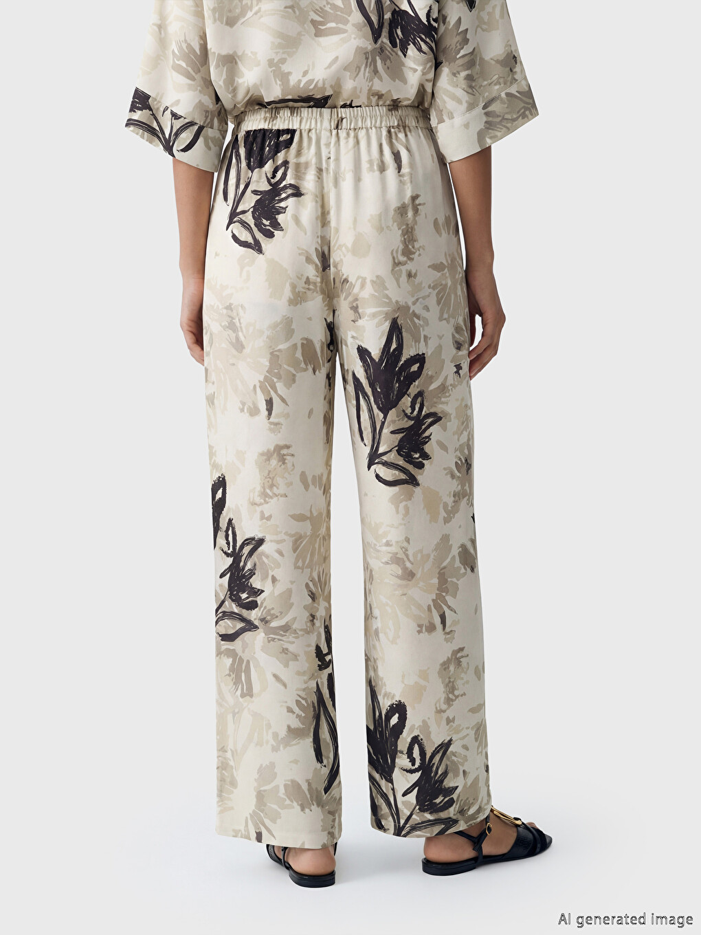 Gemusterte Leinen-Look Damen Hosen-3