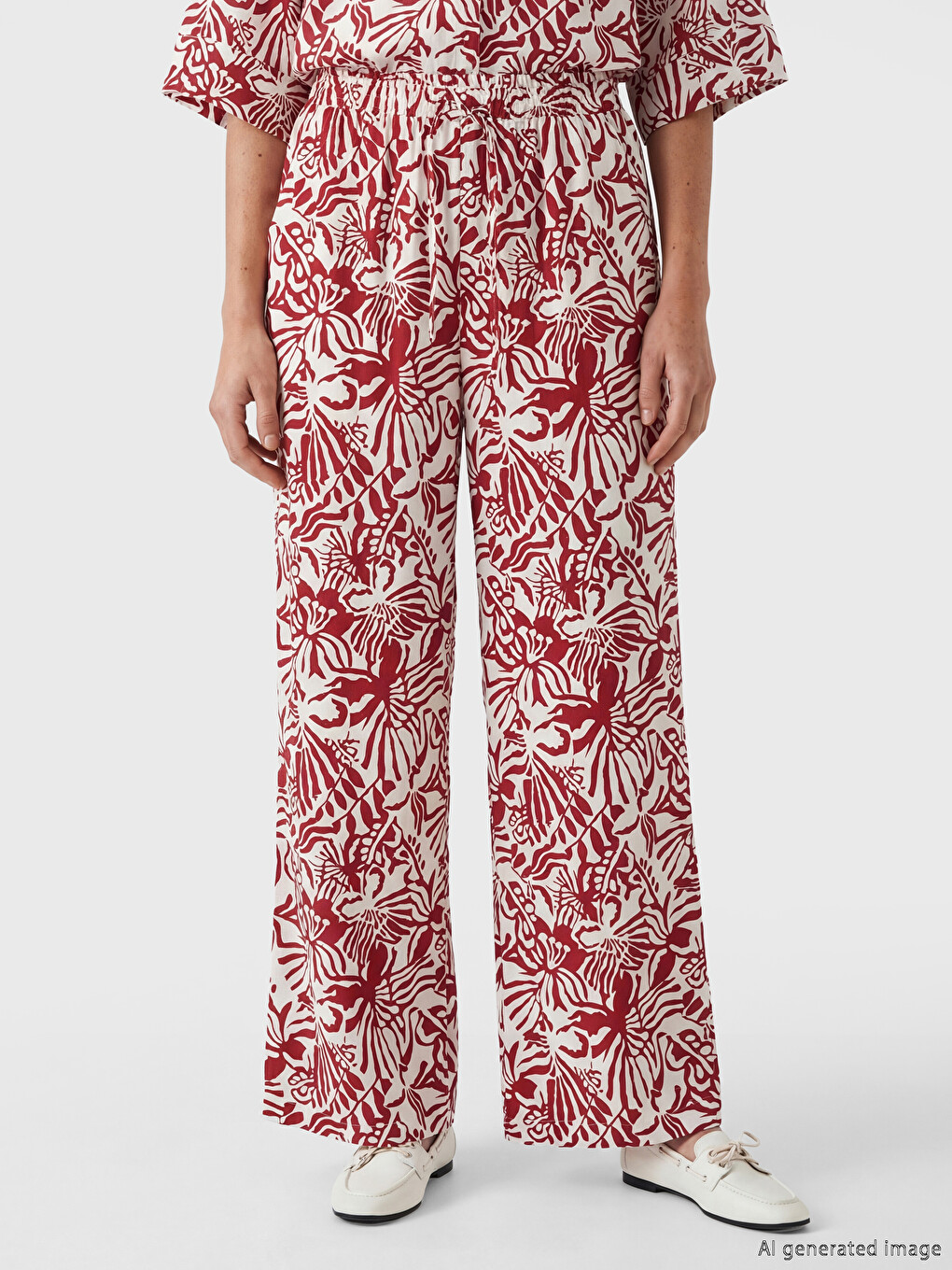 Gemusterte Leinen-Look Damen Hosen-1