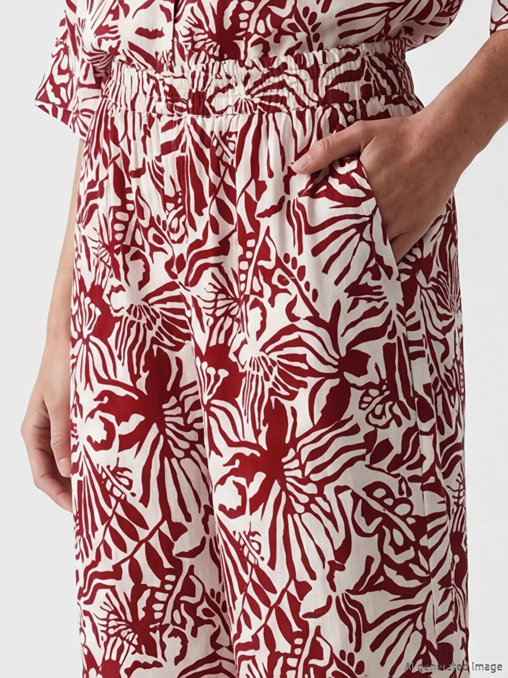 Gemusterte Leinen-Look Damen Hosen-2