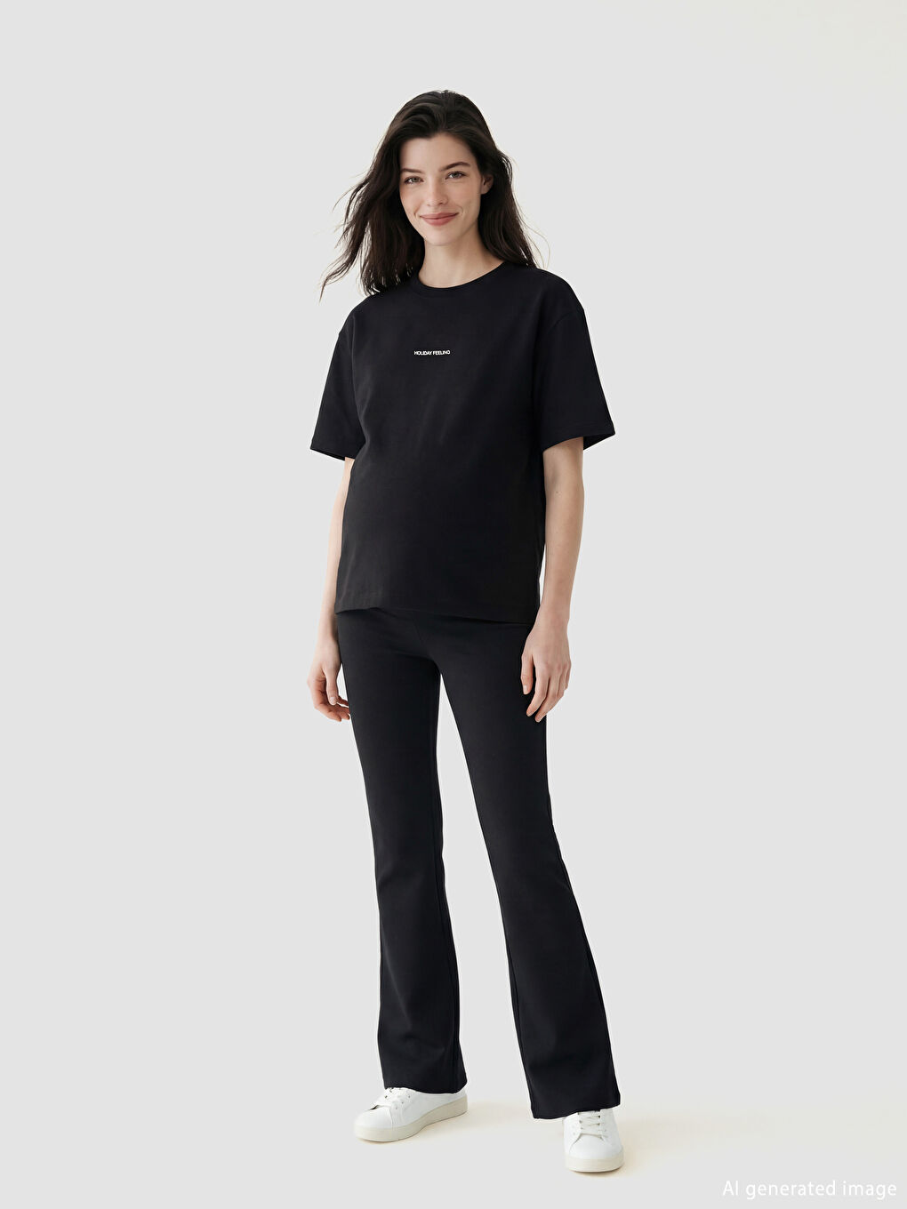 Siyah Karın Panelli İspanyol Paça Hamile Tayt