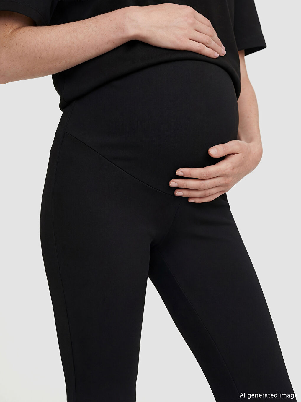 Siyah Karın Panelli İspanyol Paça Hamile Tayt-2