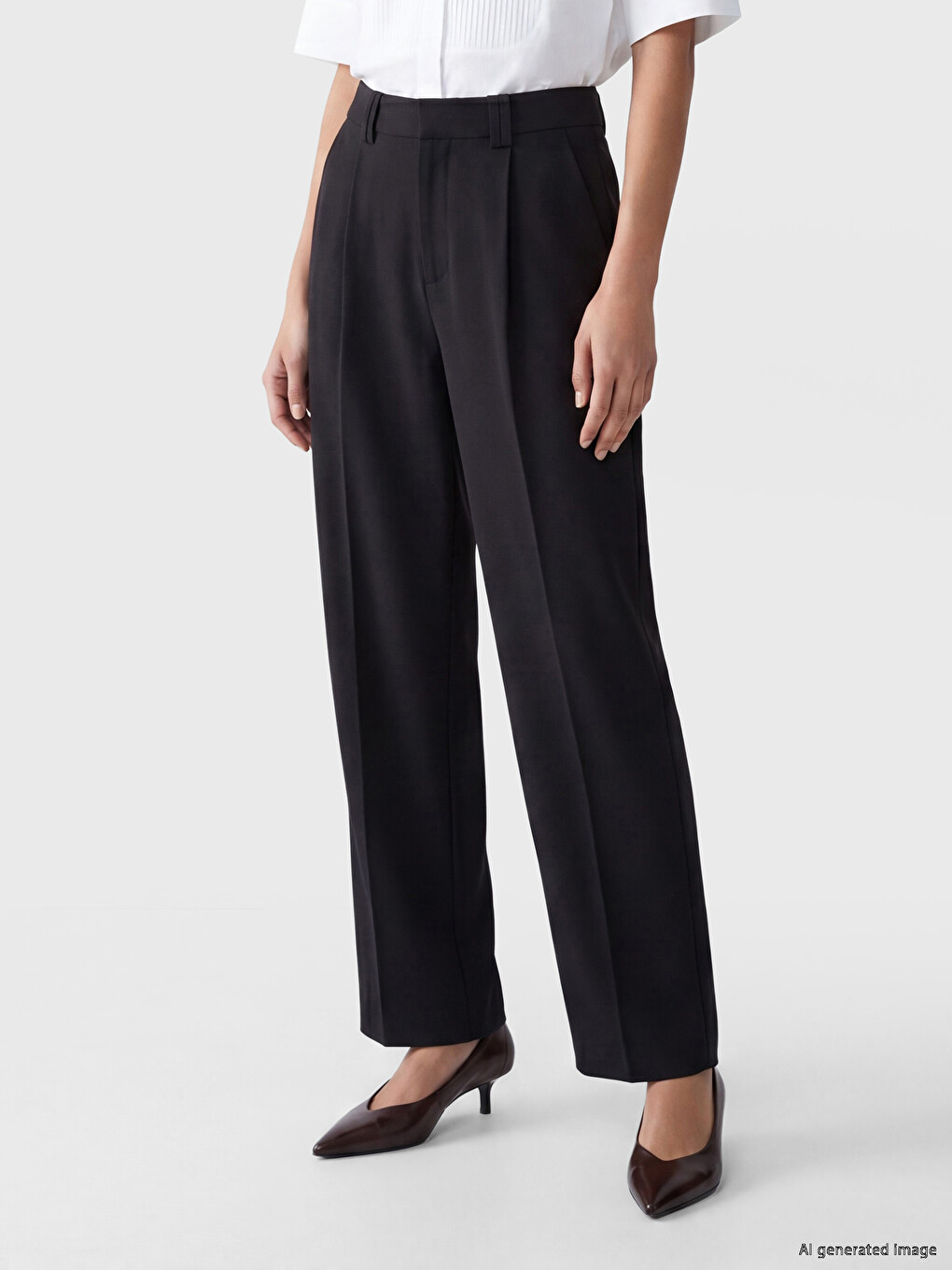 Pleated Detail Women's Fabric Trousers-1