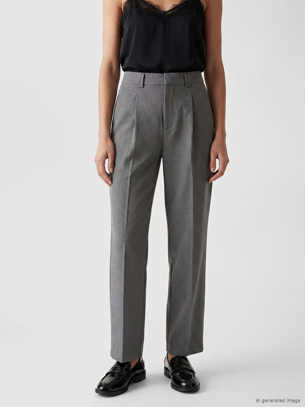 Pleated Detail Women's Fabric Trousers-1