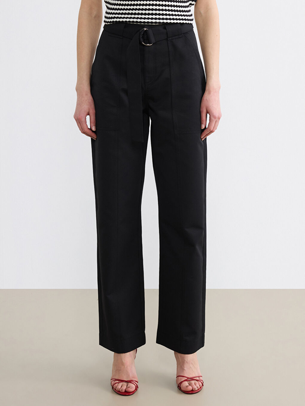 Siyah Beli Kemerli Kadın Pantolon-1
