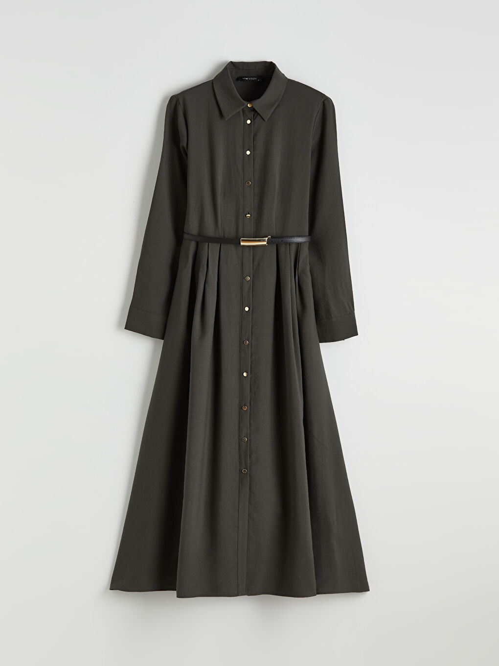 Antrasit Beli Kemerli Gömlek Elbise