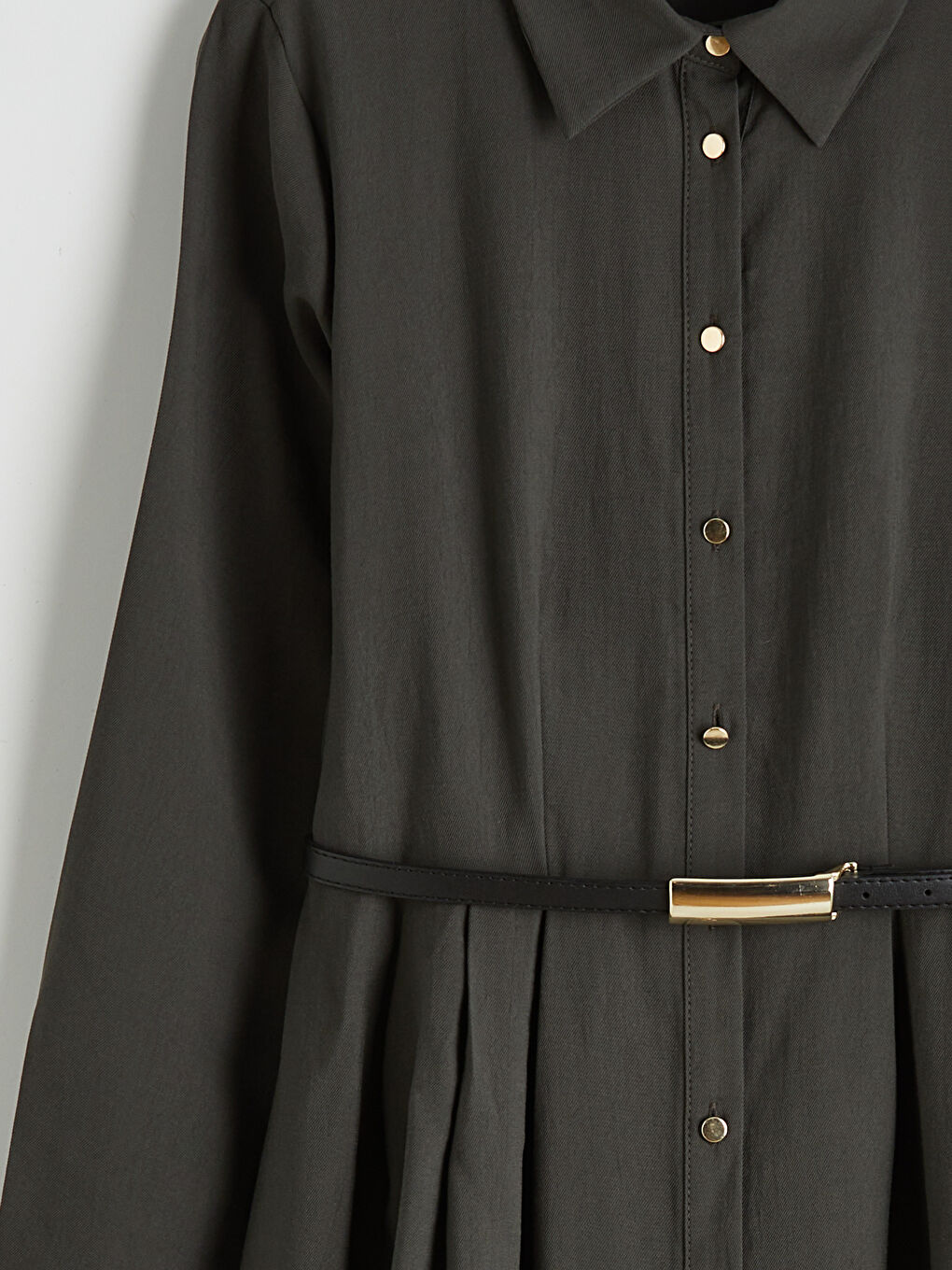 Antrasit Beli Kemerli Gömlek Elbise-2