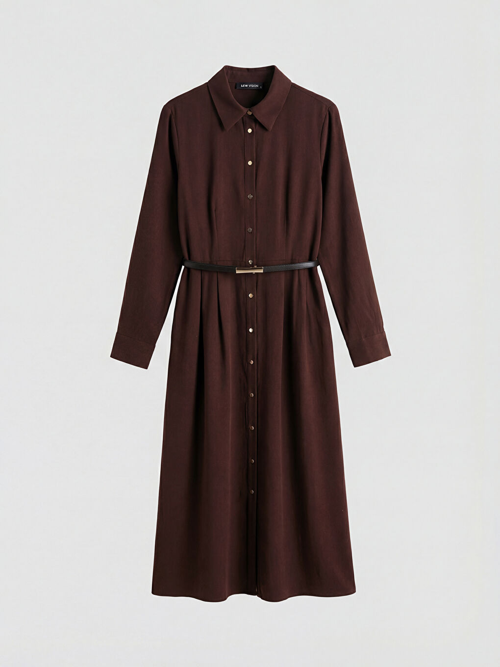 Kahverengi Kemerli Gömlek Elbise