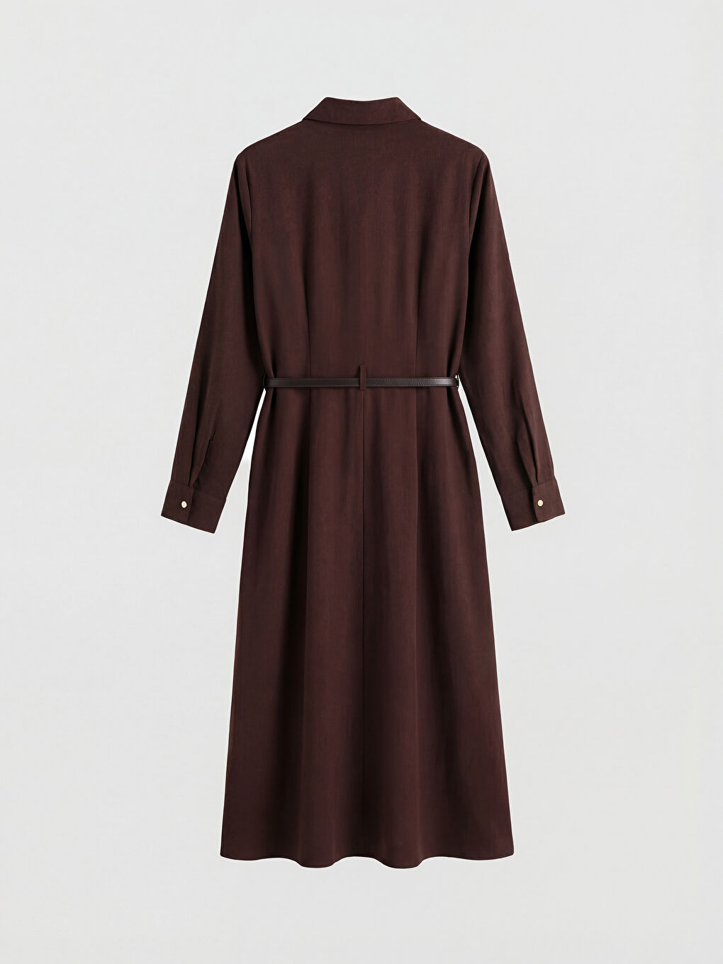 Kahverengi Kemerli Gömlek Elbise-1