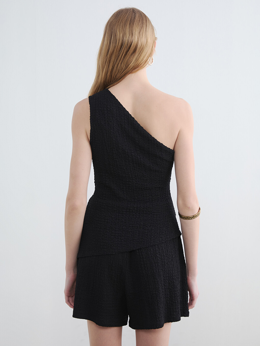 One Shoulder Ribbed Ruched Blouse-3