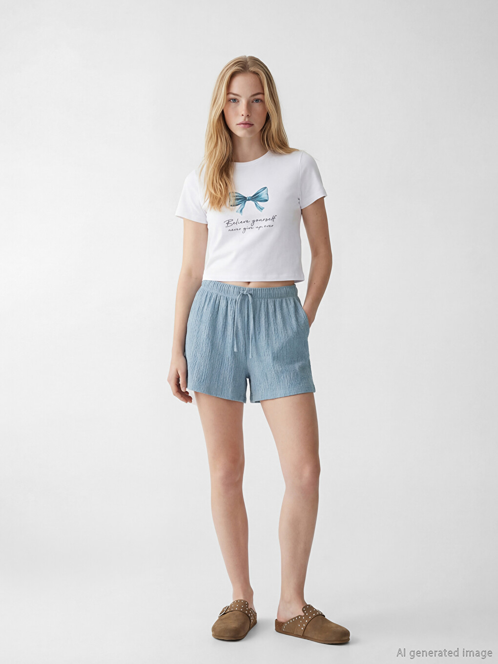 Pantaloni scurți texturați cu talie elastică pentru femei