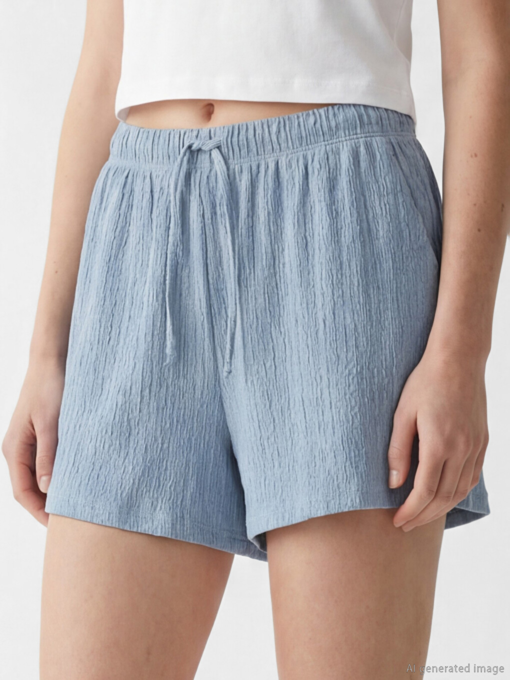 Pantaloni scurți texturați cu talie elastică pentru femei-2