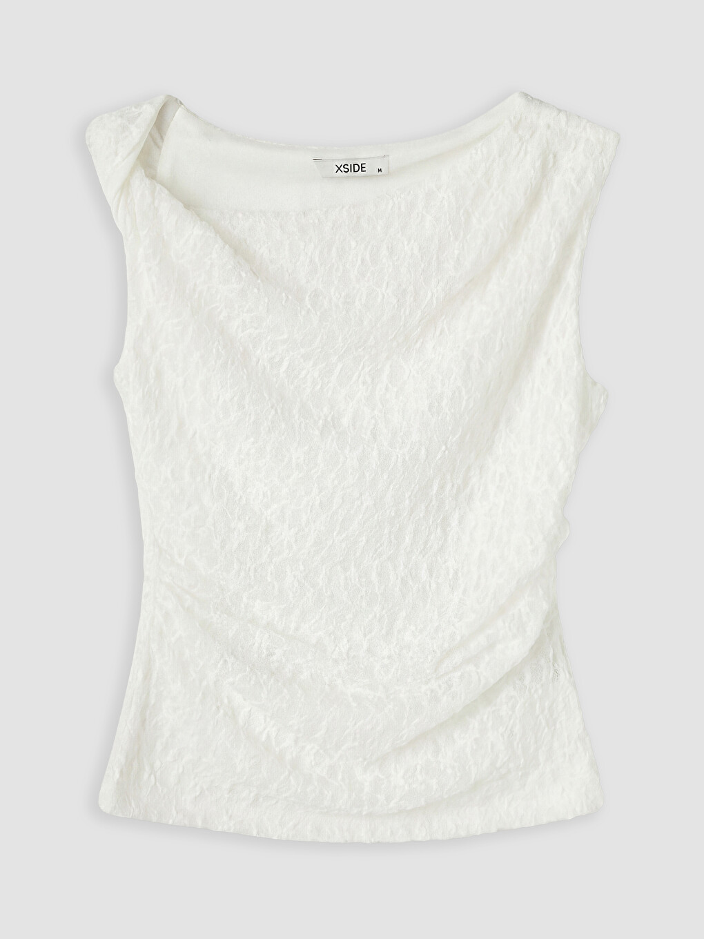 Slash Neck Lace Ruched Blouse-3