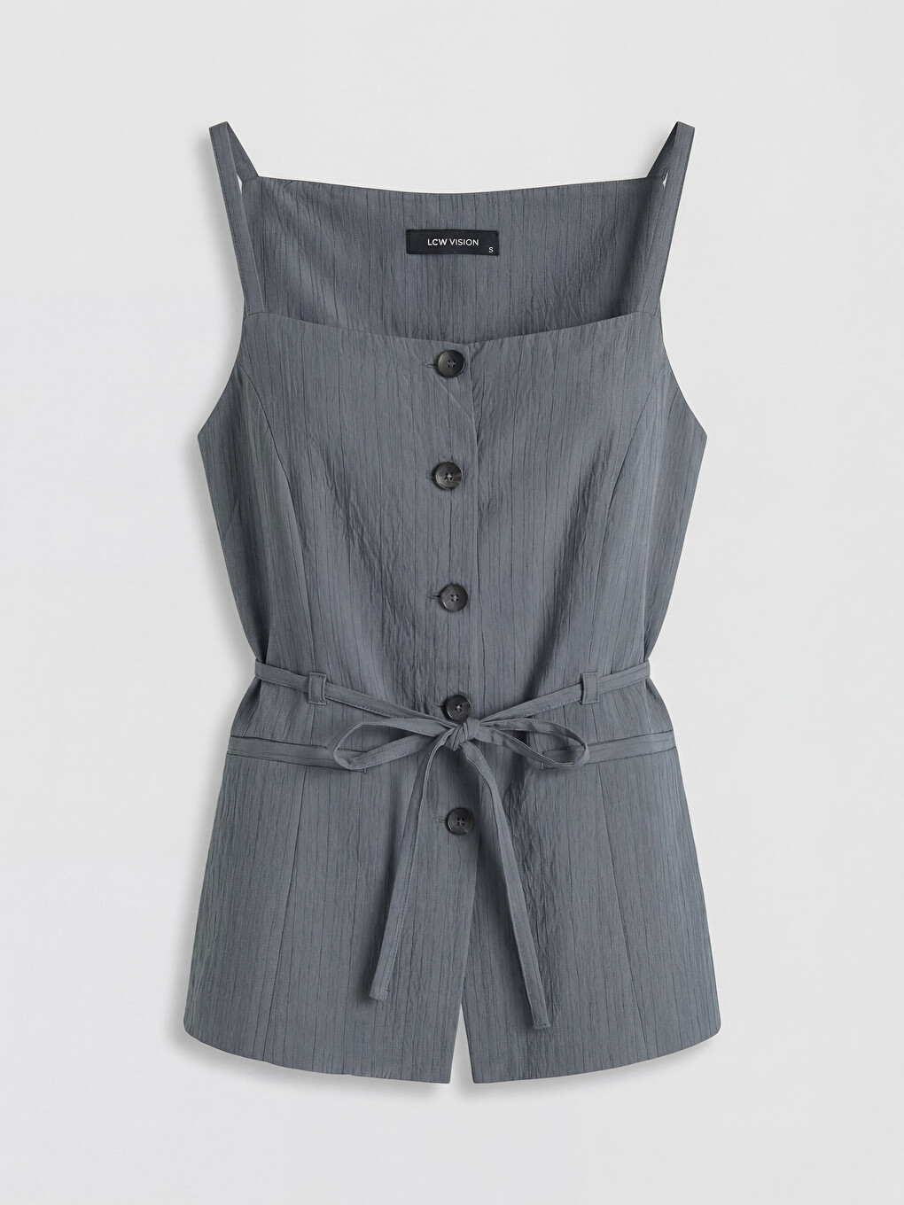Col Carré Ceinturée À La Taille À Fines Bretelles Blouse-4