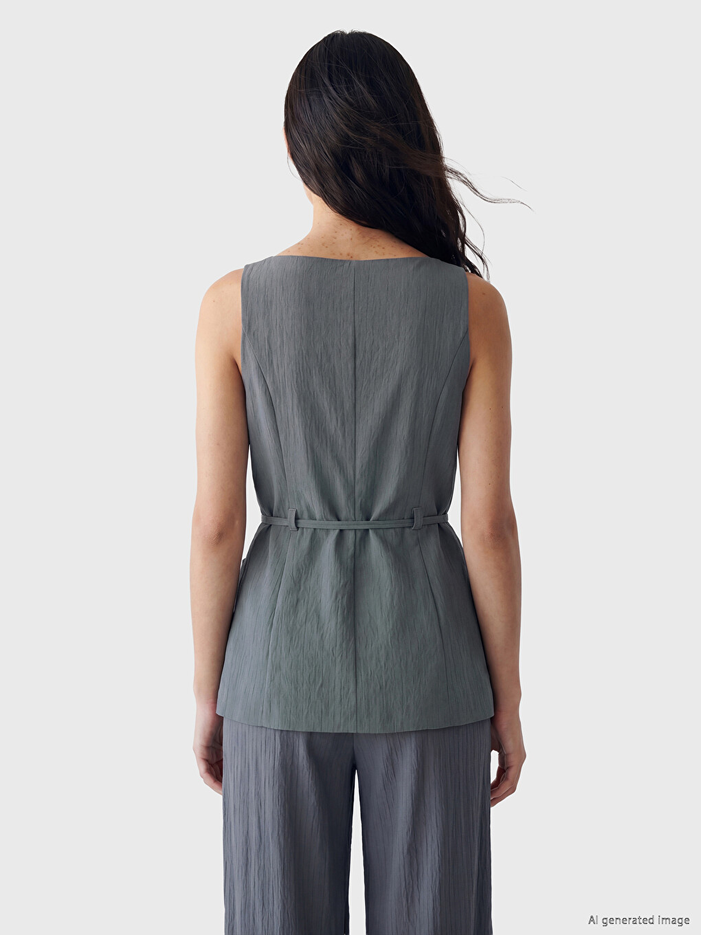 Col Carré Ceinturée À La Taille À Fines Bretelles Blouse-3
