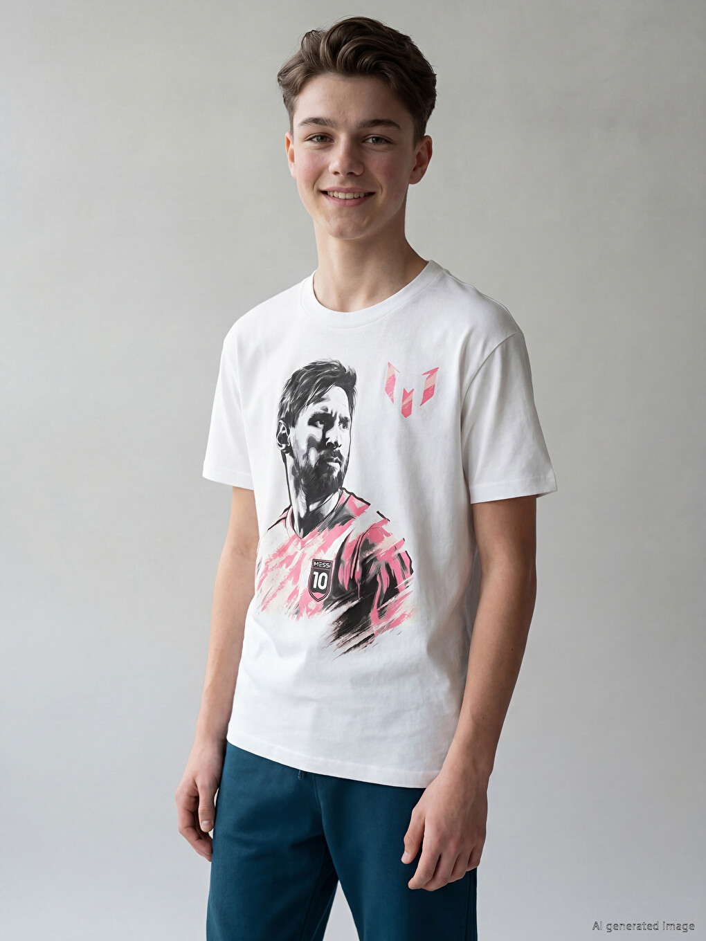 Beyaz Messi Baskılı Erkek Çocuk Tişört