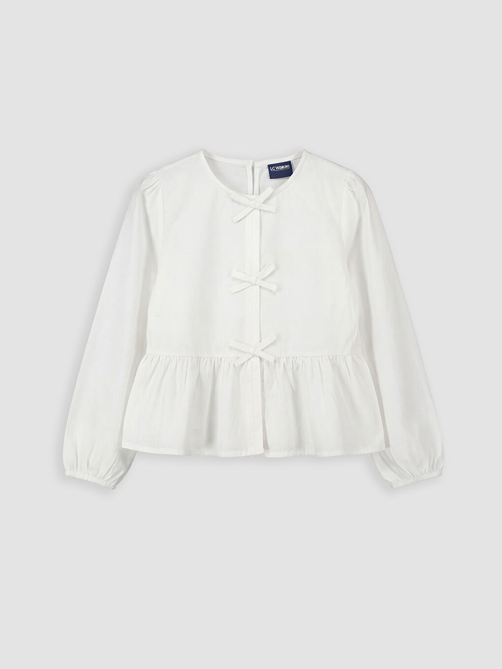 Beyaz Fiyonk Detaylı Poplin Kız Çocuk Gömlek