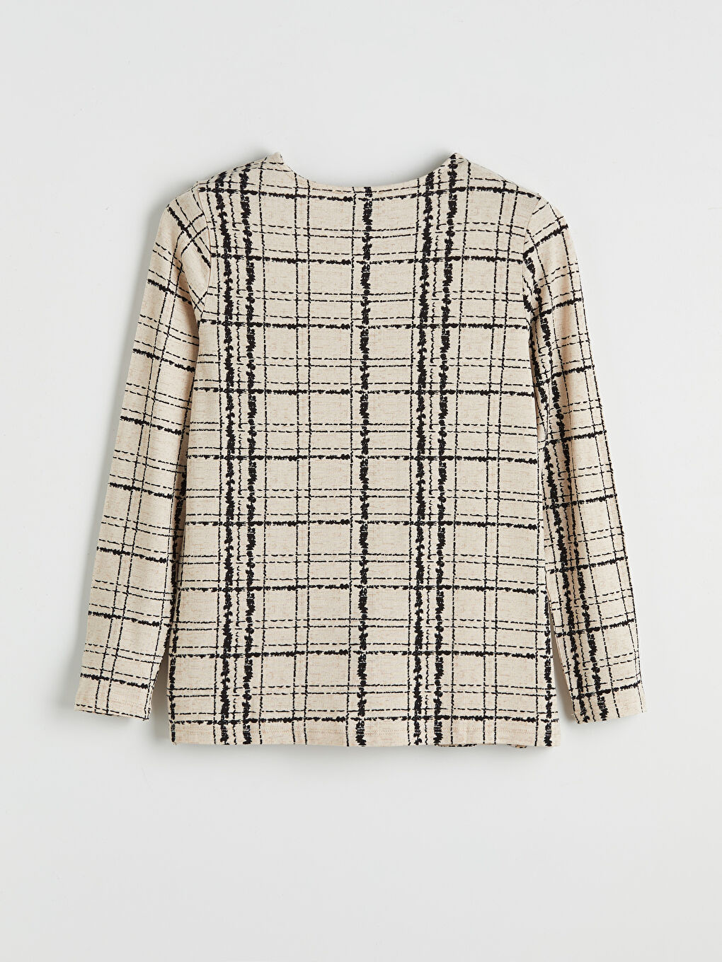 Bej Bisiklet Yaka Desenli Bluz-4