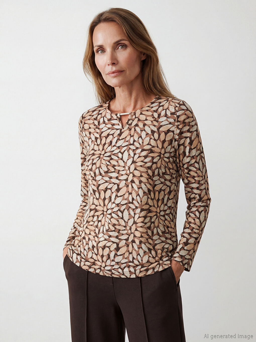 Patterned crew neck blouse