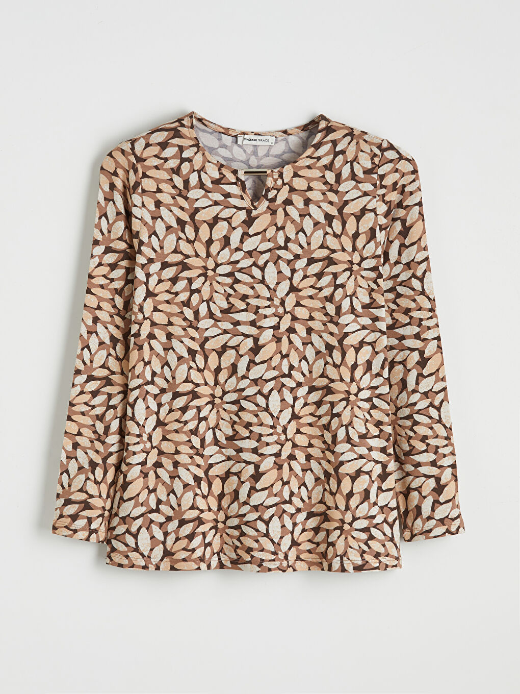 Kahverengi Bisiklet Yaka Desenli Bluz