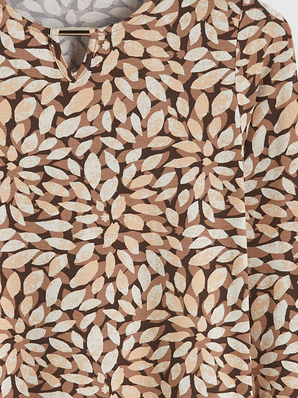 Kahverengi Bisiklet Yaka Desenli Bluz-1