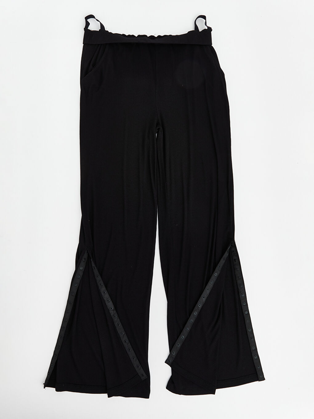 Siyah Kolay Giyilebilir Paçaları Çıtçıtlı Kadın Pijama Altı-1