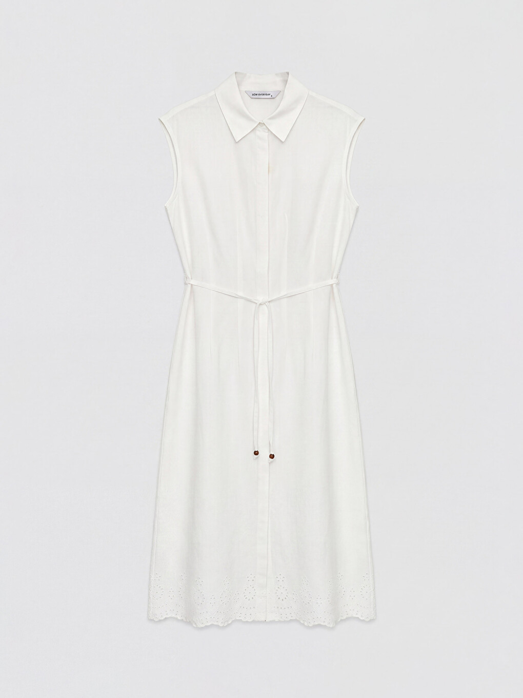 Robe chemise en mélange de lin à détails broderie anglaise-4