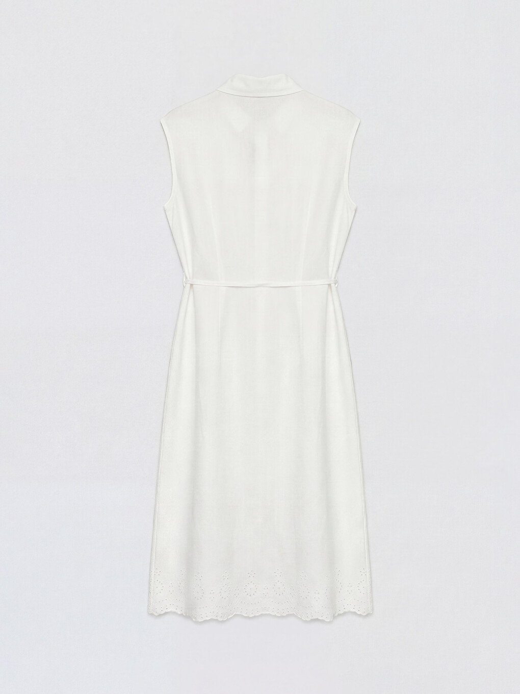 Robe chemise en mélange de lin à détails broderie anglaise-5