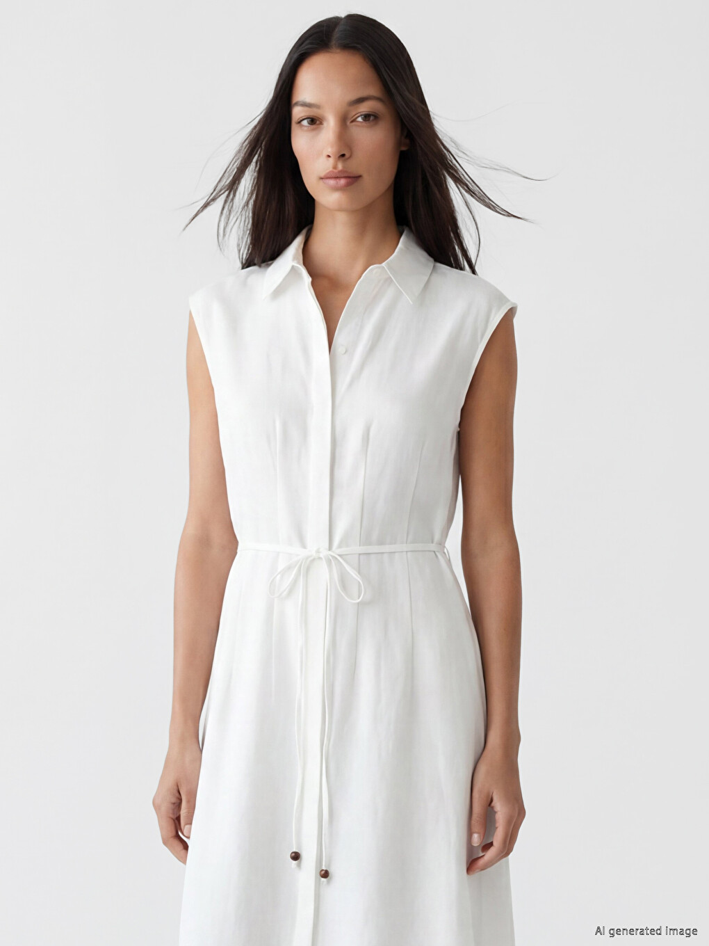 Robe chemise en mélange de lin à détails broderie anglaise-1