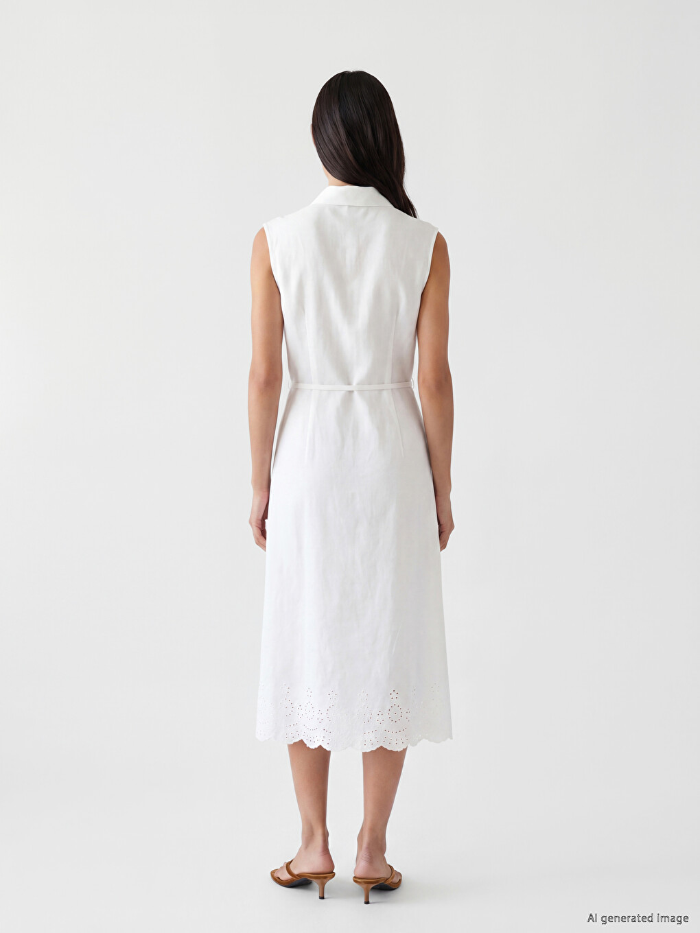 Robe chemise en mélange de lin à détails broderie anglaise-3