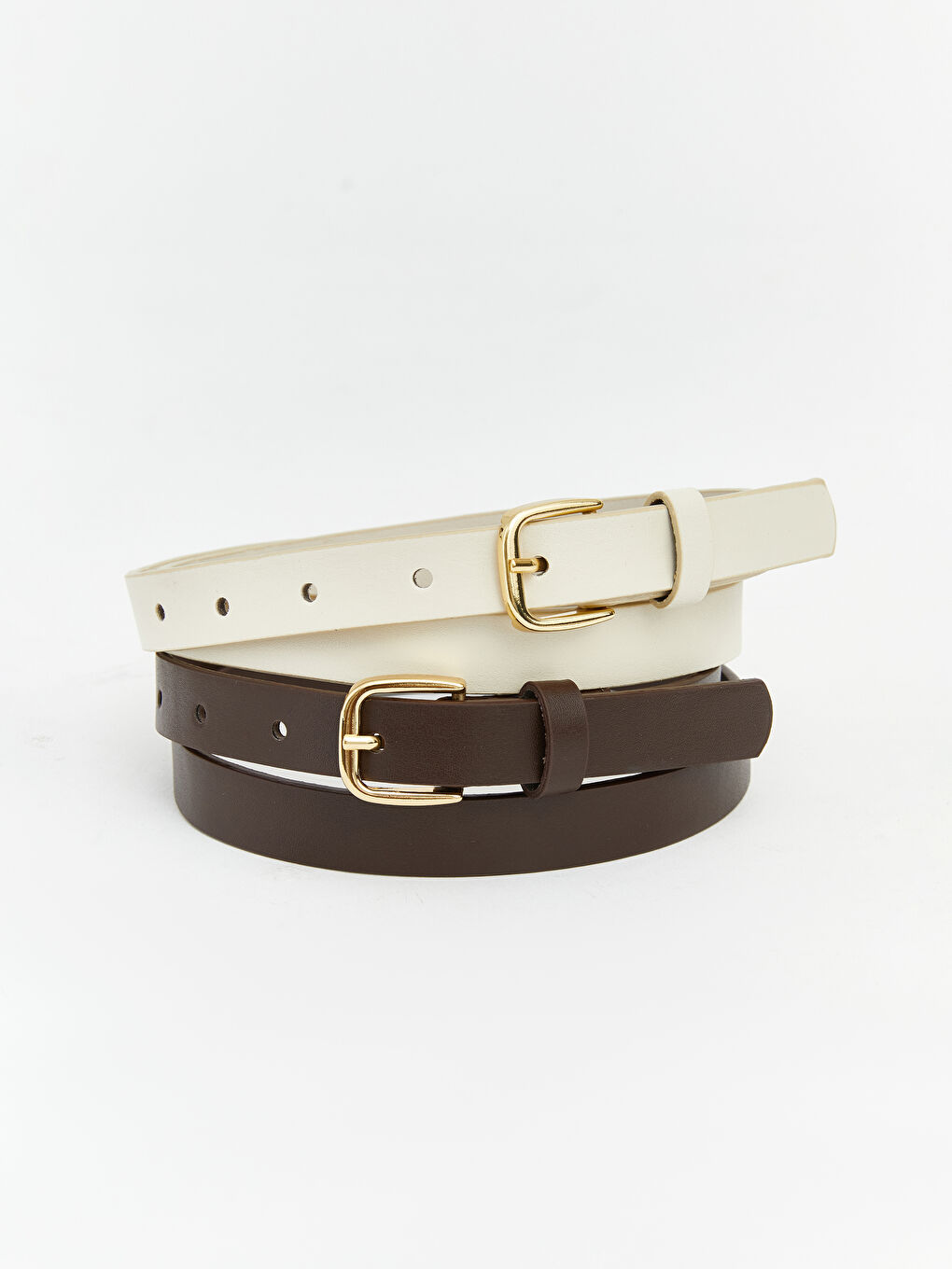 Ekru Kadın Deri Görünümü Kemer 2'li 