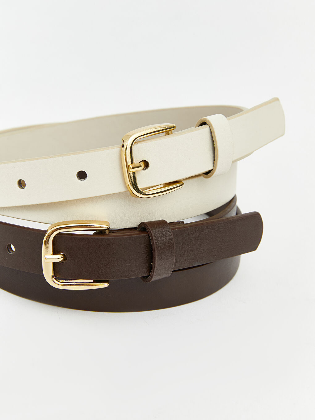 Ekru Kadın Deri Görünümü Kemer 2'li -1