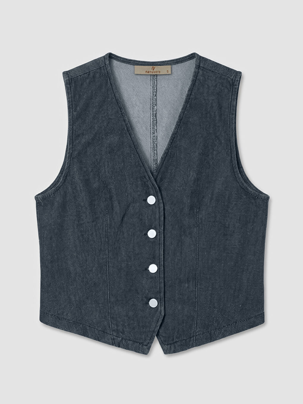 Lacivert V Yaka Kadın Jean Yelek-4