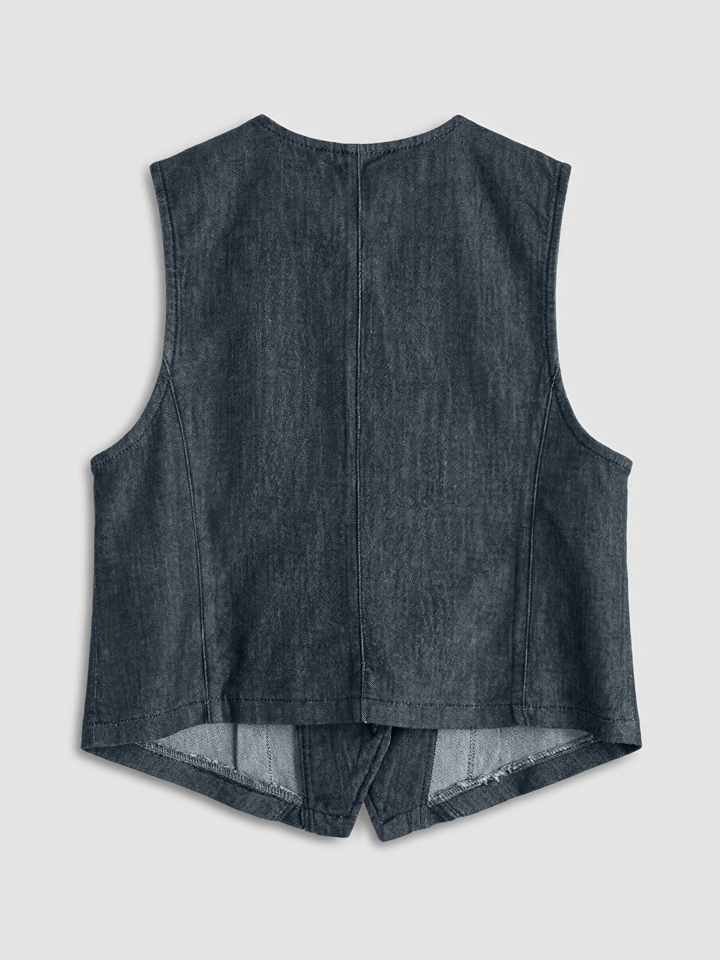 Lacivert V Yaka Kadın Jean Yelek-5